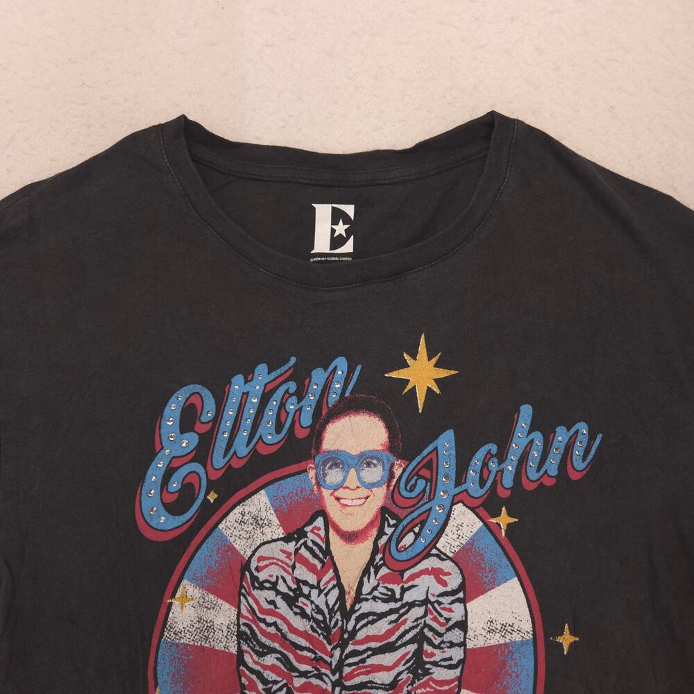 Elton John Band Crew Neck Graphic Short Sleeve T Shirt Mens Size Medium M Black